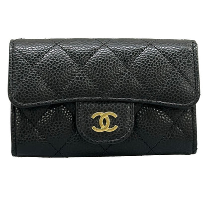 Chanel Card Case Quilted Black CC Logo Gold