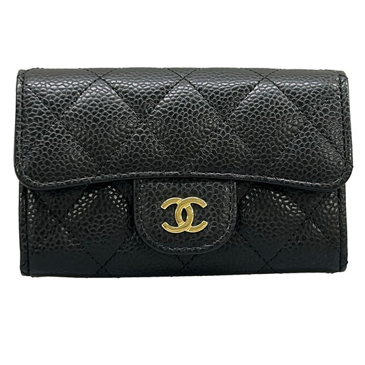 Chanel Card Case Quilted Black CC Logo Gold