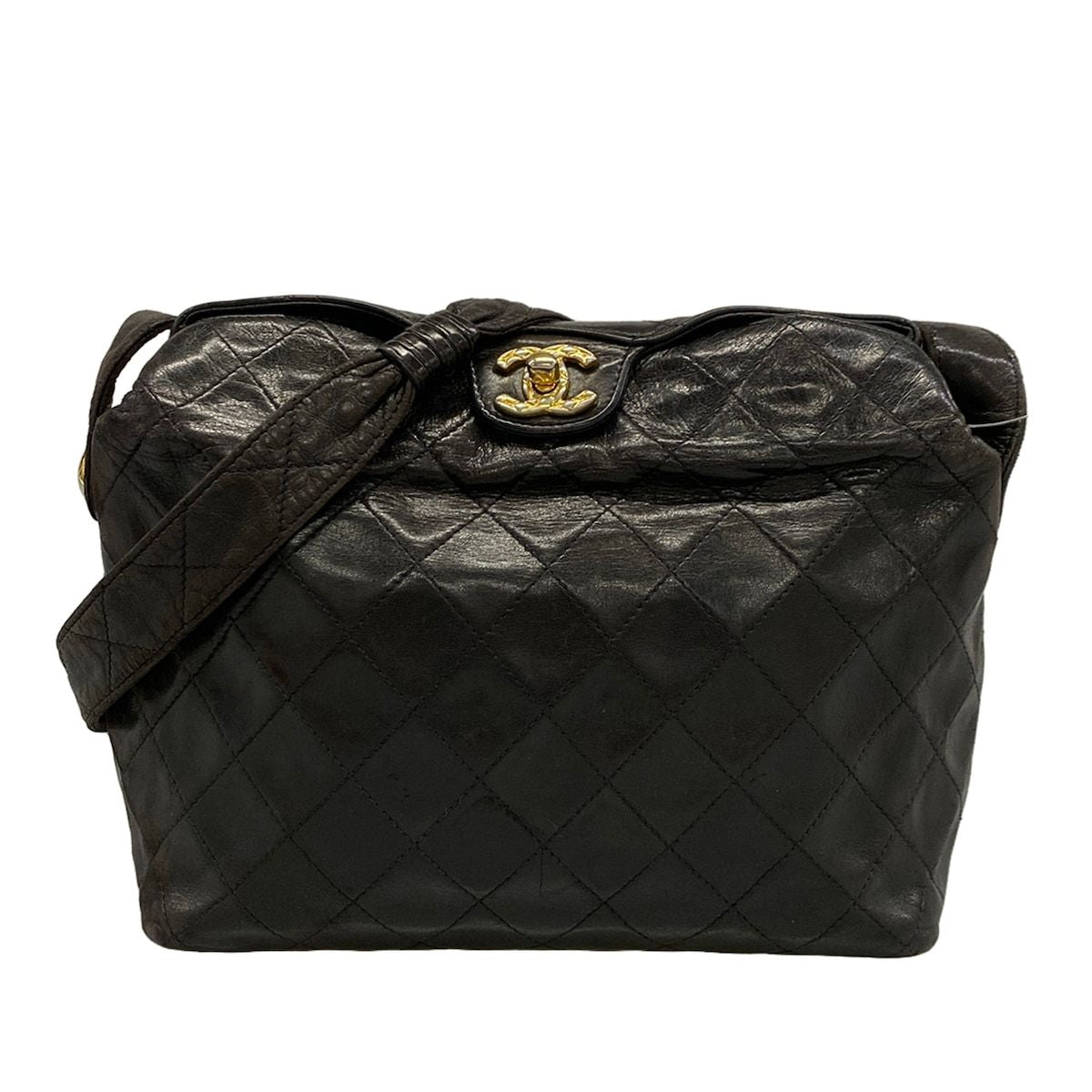 Chanel Shoulder Bag Quilted Black Gold Lambskin