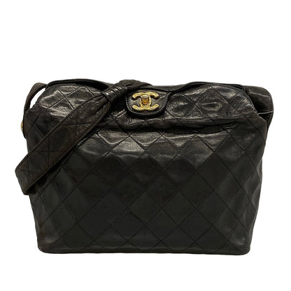 Chanel Shoulder Bag Quilted Black Gold Lambskin