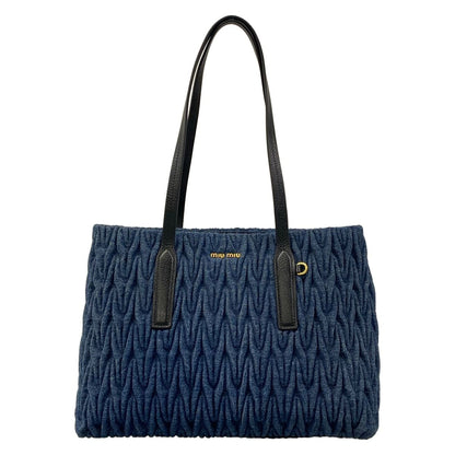 Miu Miu Tote Matelasse Blue Black Gathered Leather