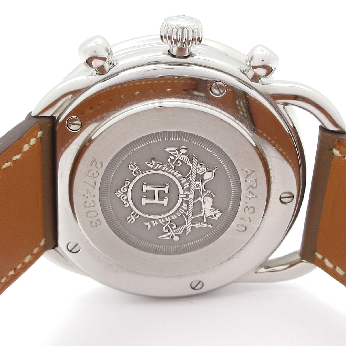 Hermes Watch Also SS Chronograph M Leather Strap Ivory — view 3