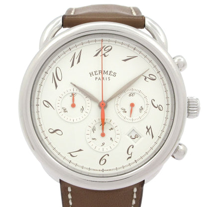Hermes Watch Also SS Chronograph M Leather Strap Ivory