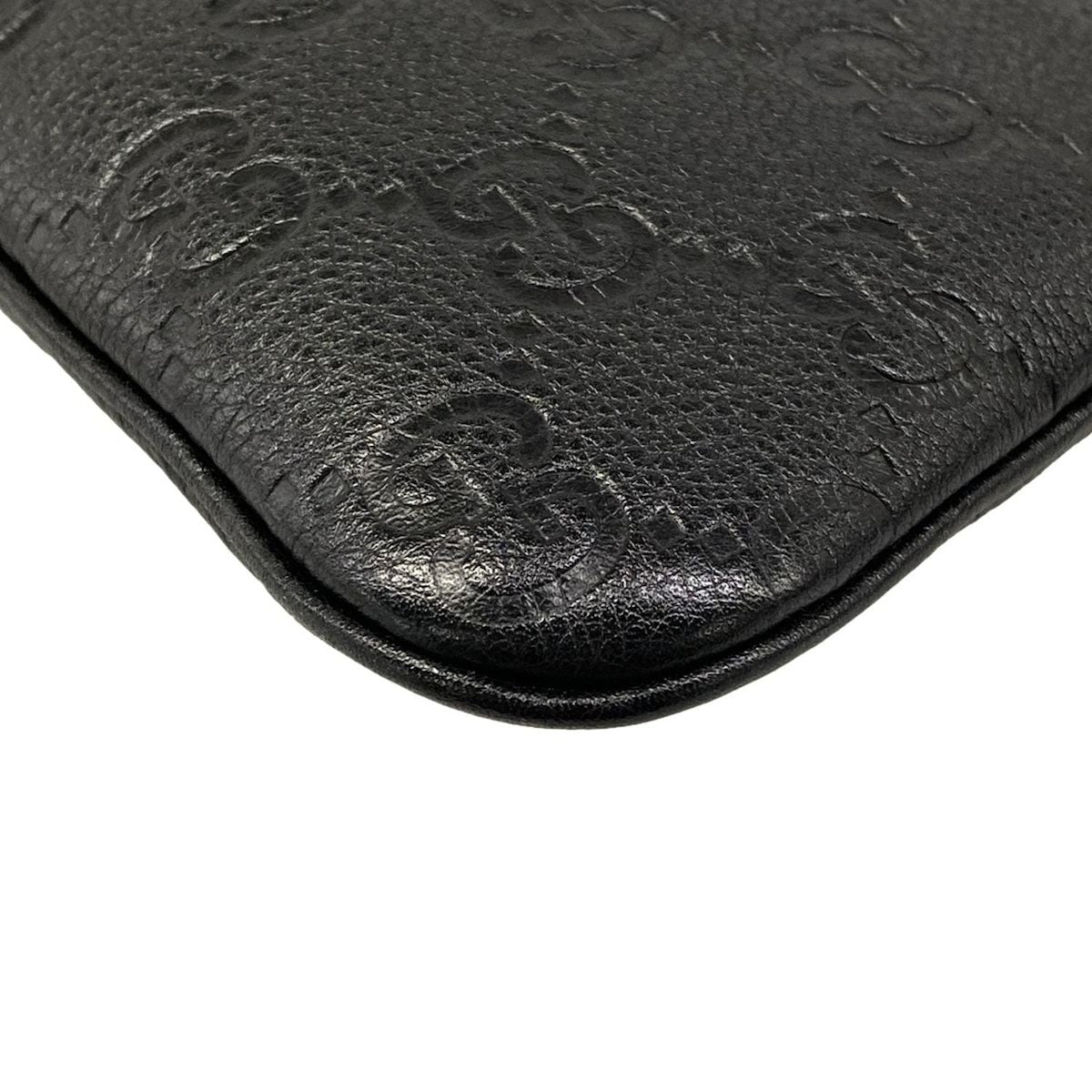 Gucci Shoulder Bag GG Emblem Black Leather — view 6