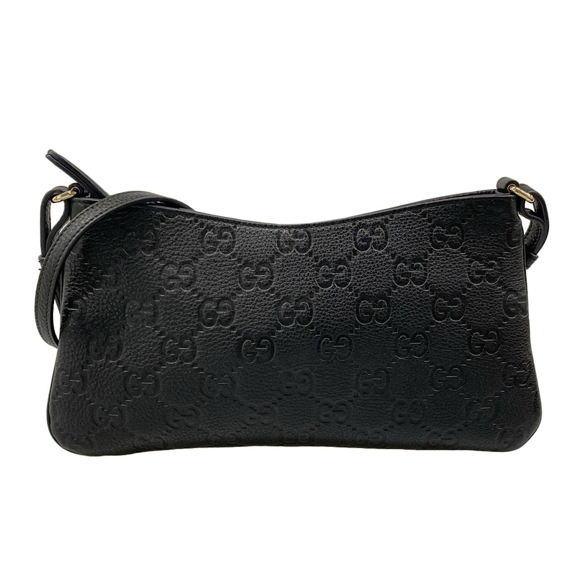 Gucci Shoulder Bag GG Emblem Black Leather