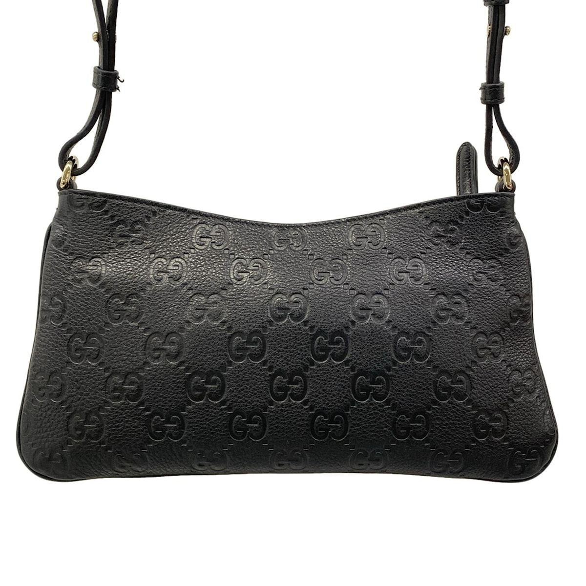 Gucci Shoulder Bag GG Emblem Black Leather — view 3