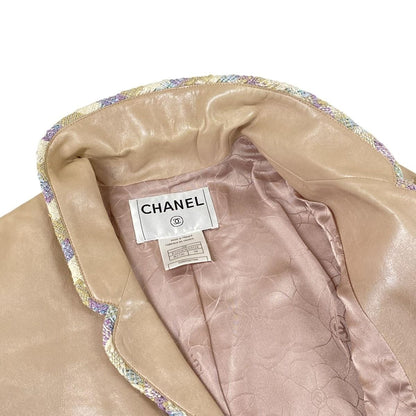 Chanel Jacket 34 S Beige Leather Tweed Trim Tailored — view 7