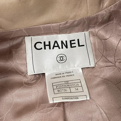 Chanel Jacket 34 S Beige Leather Tweed Trim Tailored — view 3