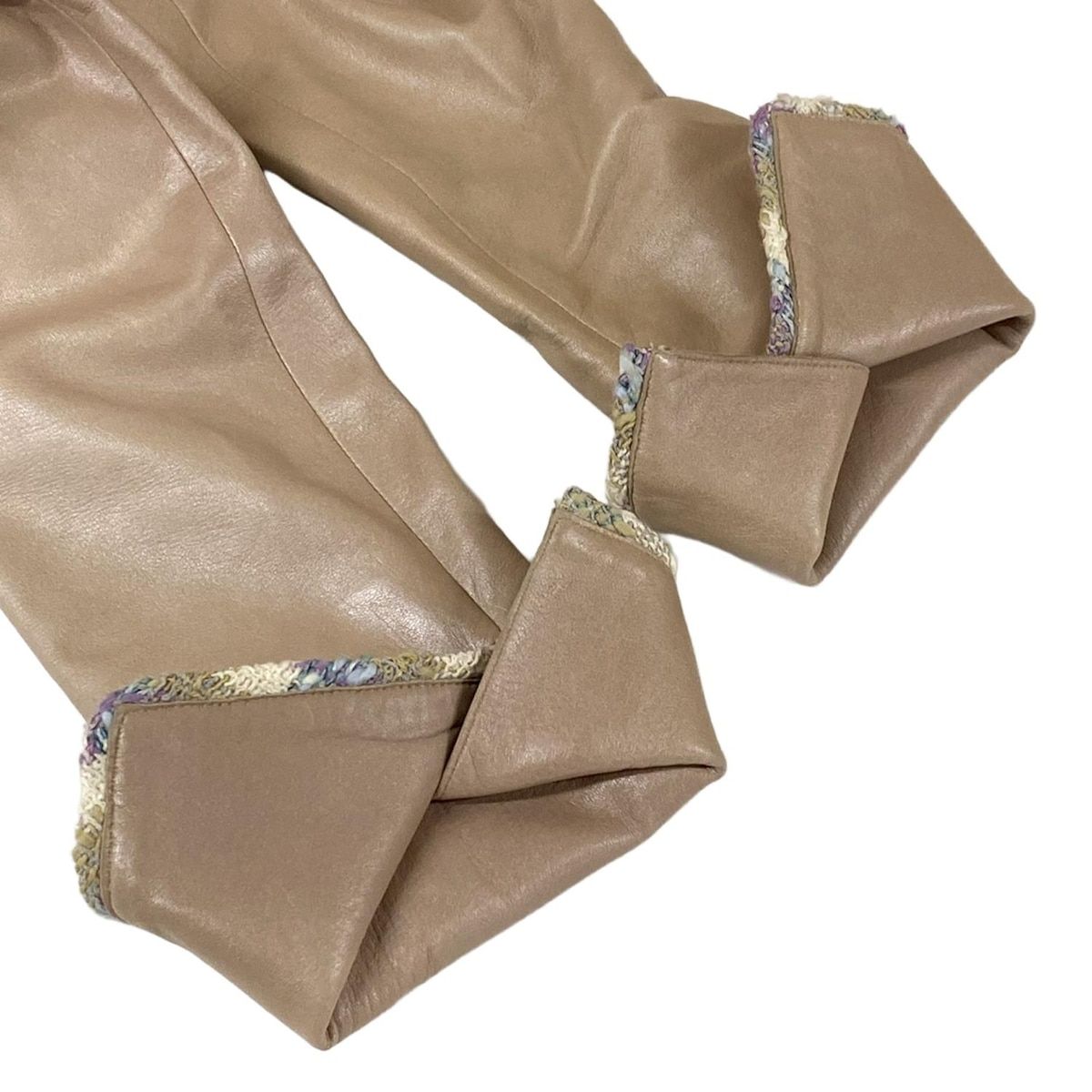 Chanel Jacket 34 S Beige Leather Tweed Trim Tailored — view 6