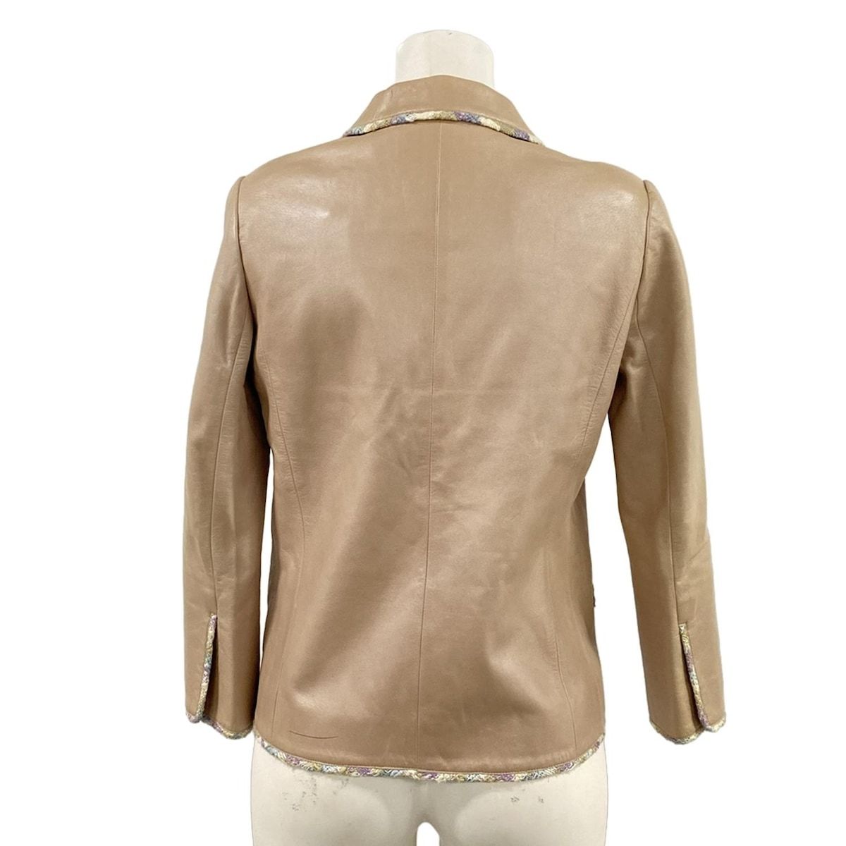 Chanel Jacket 34 S Beige Leather Tweed Trim Tailored — view 2