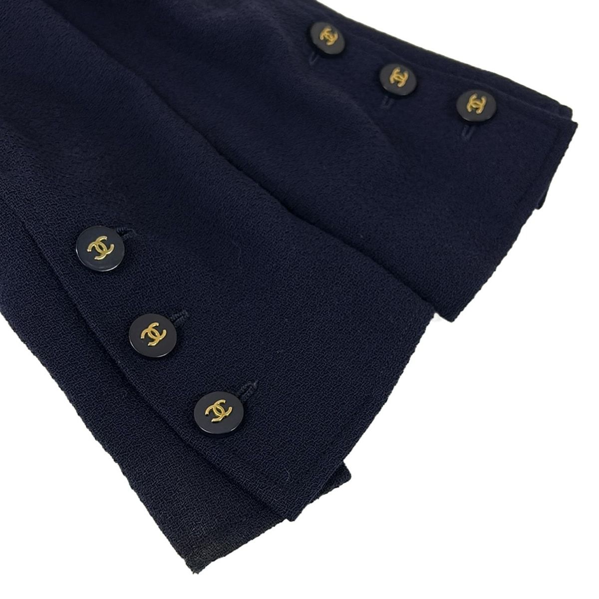 Chanel Jacket 34 S Navy Long Length Shoulder Pad Wool — view 5