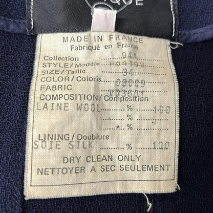 Chanel Jacket 34 S Navy Long Length Shoulder Pad Wool — view 4