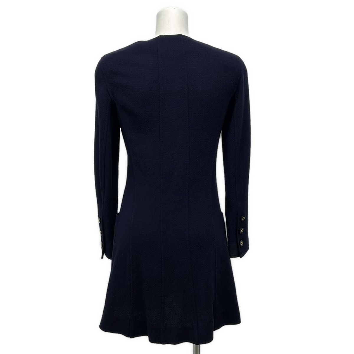 Chanel Jacket 34 S Navy Long Length Shoulder Pad Wool — view 2