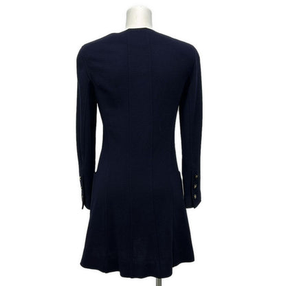 Chanel Jacket 34 S Navy Long Length Shoulder Pad Wool — view 2