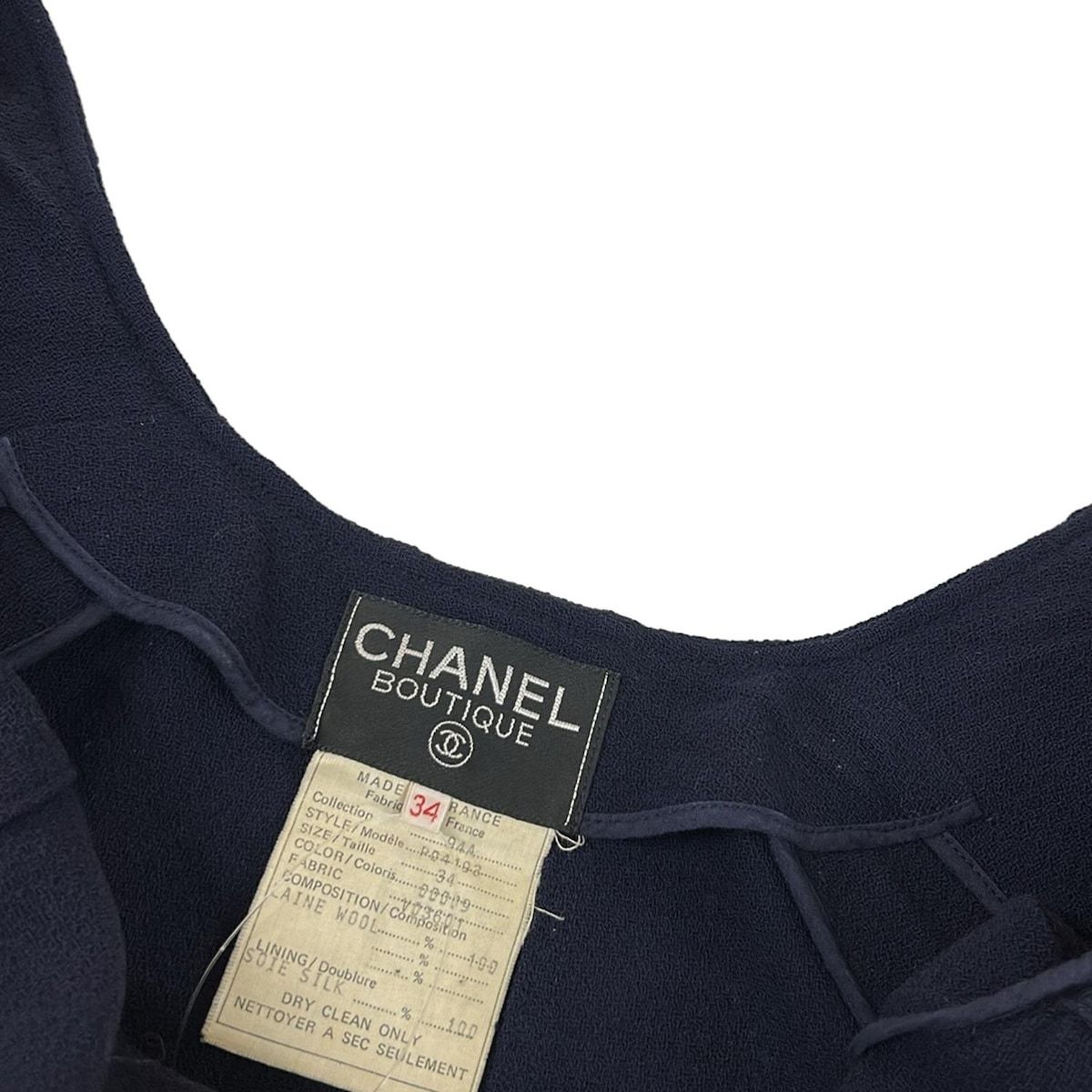 Chanel Jacket 34 S Navy Long Length Shoulder Pad Wool — view 7