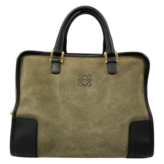 Loewe Handbag Amazona Khaki Gray Black Leather