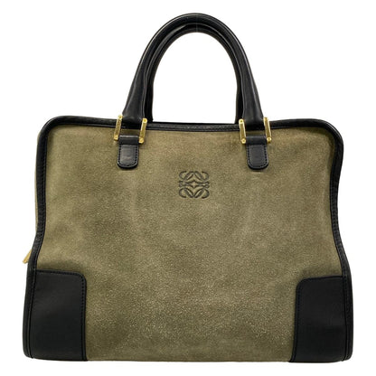 Loewe Handbag Amazona Khaki Gray Black Leather