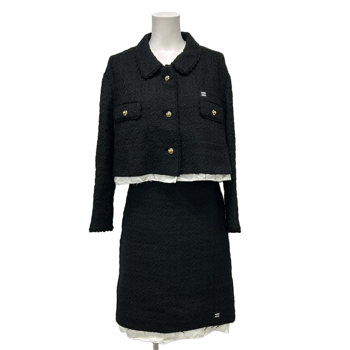 Miu Miu Skirt Suit Black White Wool