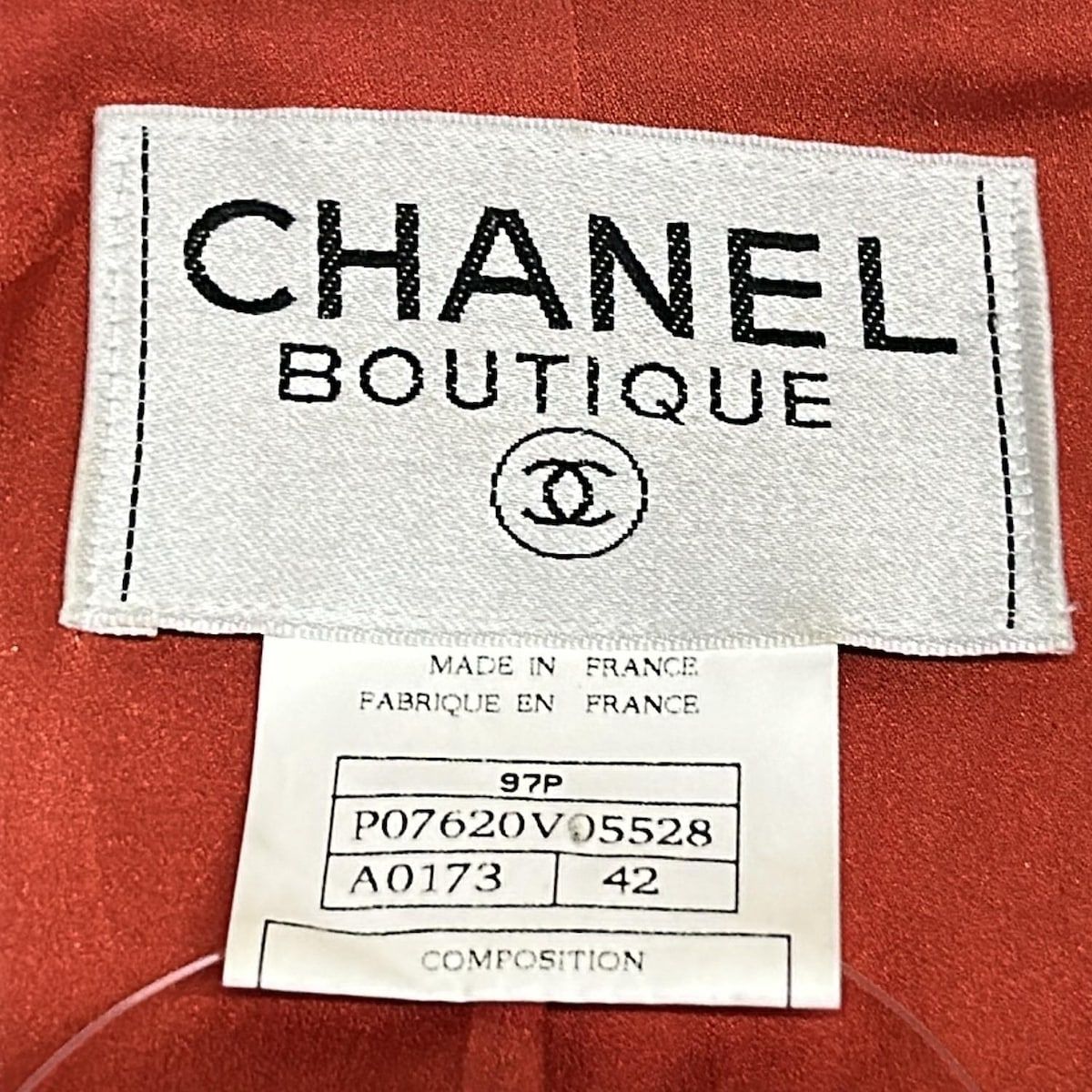 Chanel Coat 42 L Red White Tweed Long Sleeve Shoulder Pad Winter Coco Button — view 3