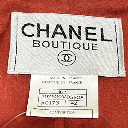 Chanel Coat 42 L Red White Tweed Long Sleeve Shoulder Pad Winter Coco Button — view 3