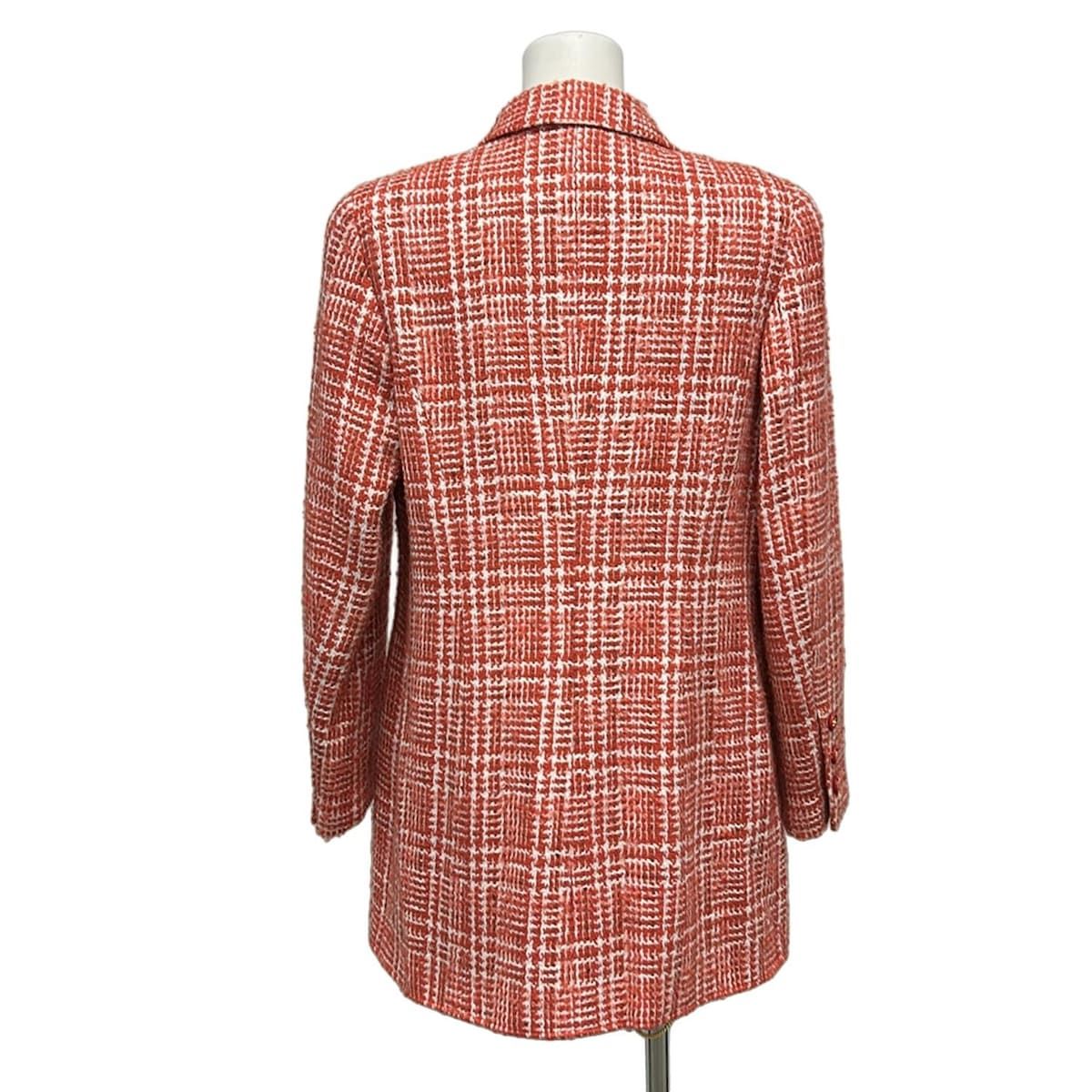 Chanel Coat 42 L Red White Tweed Long Sleeve Shoulder Pad Winter Coco Button — view 2