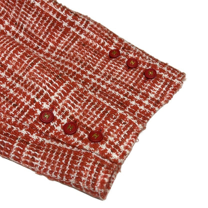 Chanel Coat 42 L Red White Tweed Long Sleeve Shoulder Pad Winter Coco Button — view 5