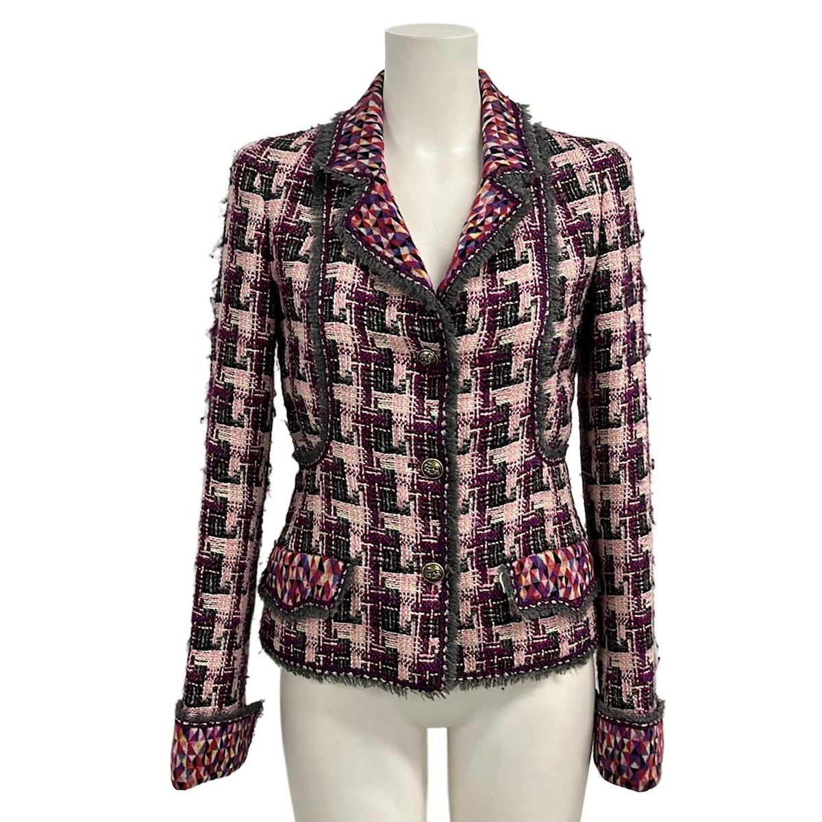 Chanel Jacket 36 S Light Pink Purple Multi Tweed Cotton
