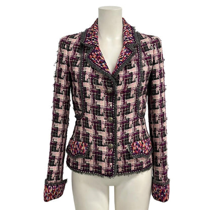 Chanel Jacket 36 S Light Pink Purple Multi Tweed Cotton