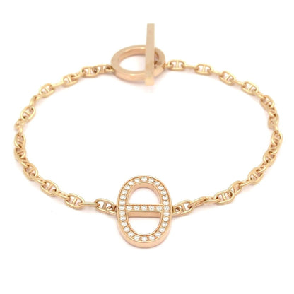 Hermes Bracelet Chaine D'ancre Contour 18k Pink Gold Diamond 0.16 XS