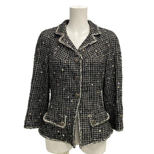 Chanel Jacket 36 S Black Ivory Tweed Cotton
