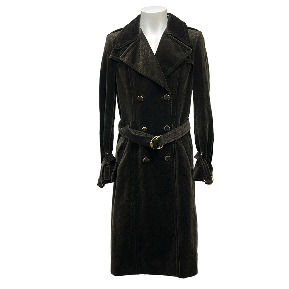Gucci Coat 40 M Dark Brown GG Velvet Era Cotton