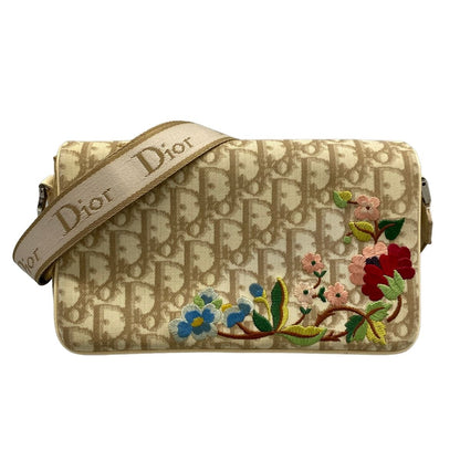 Dior Shoulder Bag Flower Beige Ivory Multi Leather