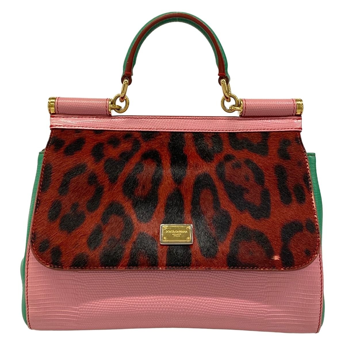 Dolce & Gabbana Handbag Shishiri Light Pink Green Multi Embossed Leopard Print