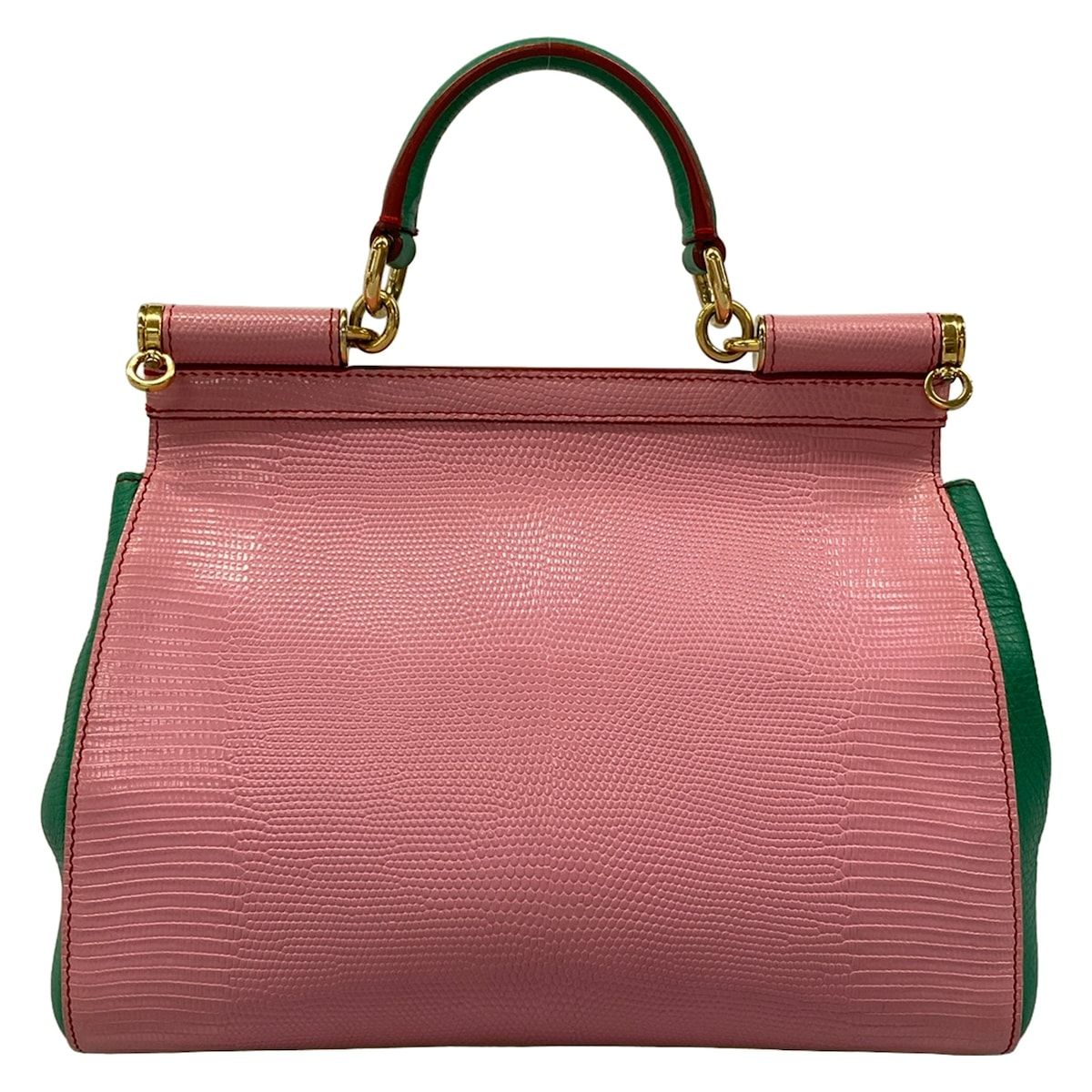 Dolce & Gabbana Handbag Shishiri Light Pink Green Multi Embossed Leopard Print — view 3