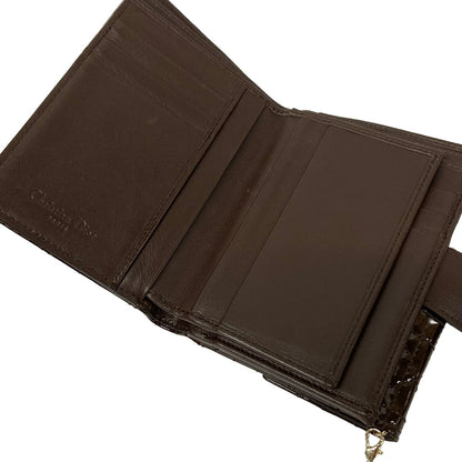Dior Trifold Wallet Lady Lotus Dark Brown Cannage Stitch Leather Handbag — view 4