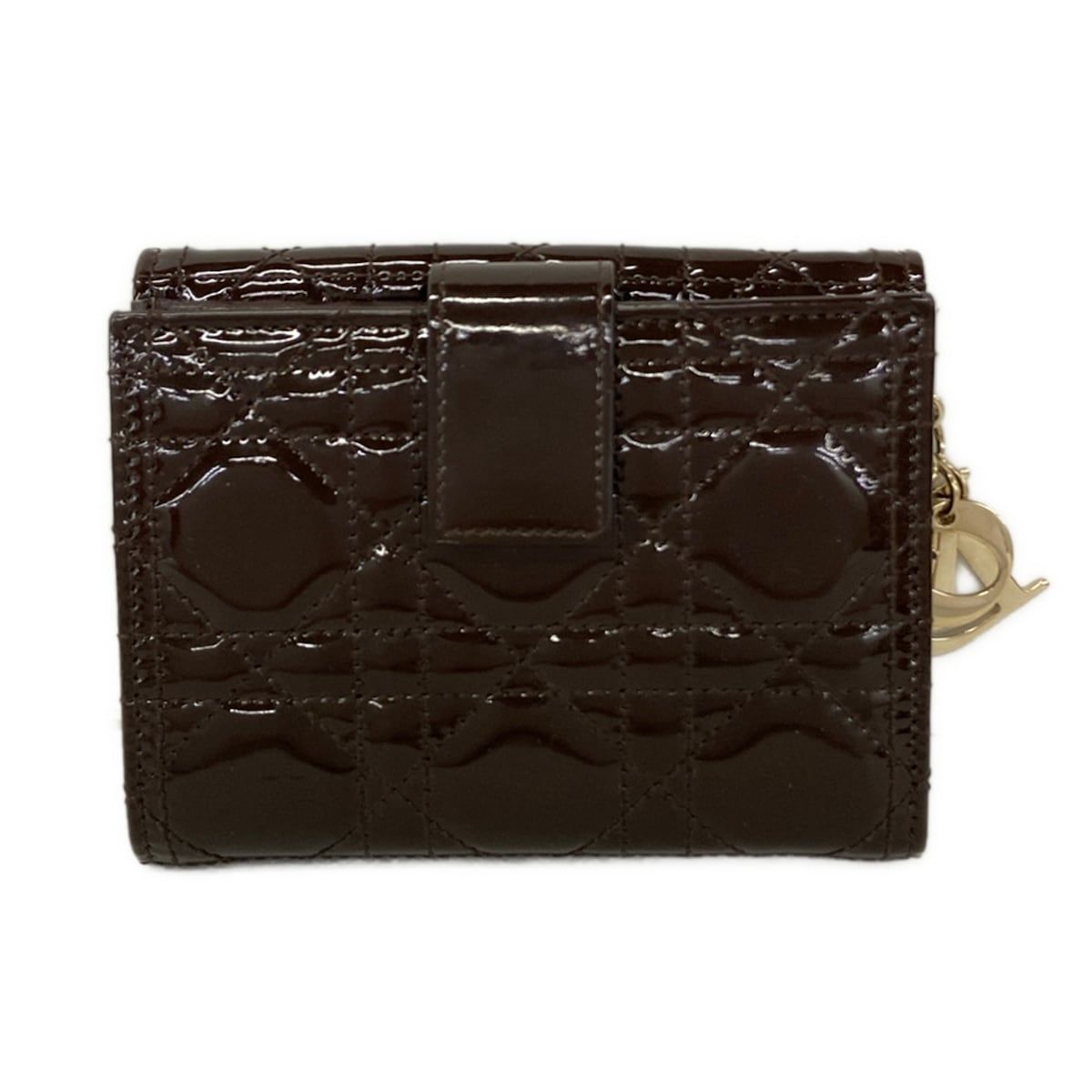 Dior Trifold Wallet Lady Lotus Dark Brown Cannage Stitch Leather Handbag — view 2