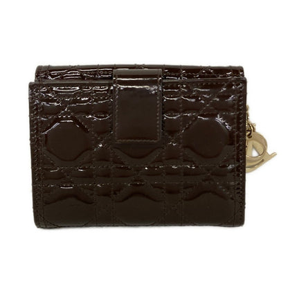 Dior Trifold Wallet Lady Lotus Dark Brown Cannage Stitch Leather Handbag — view 2