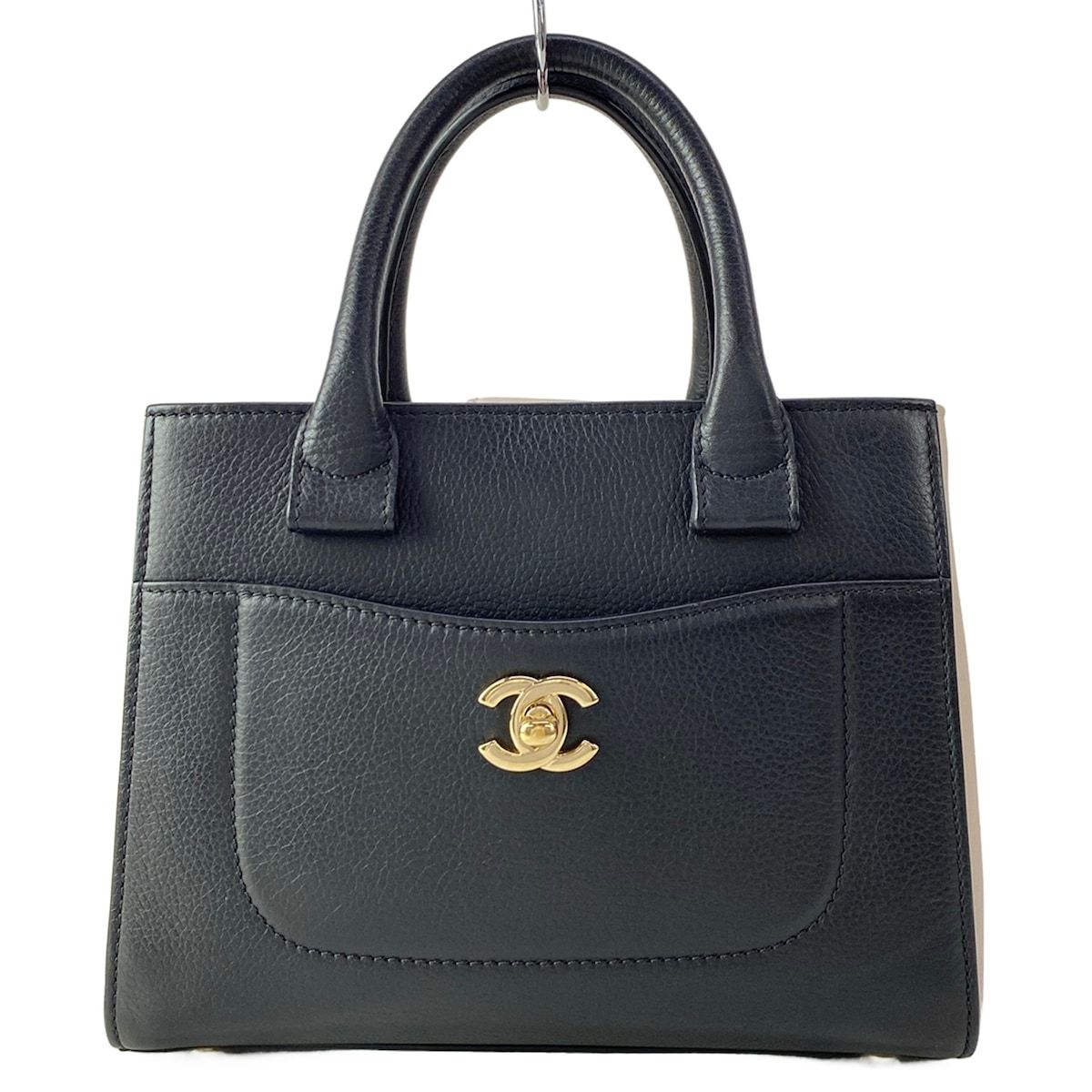 Chanel Handbag Neo Executive Small Shopping Black White Gold