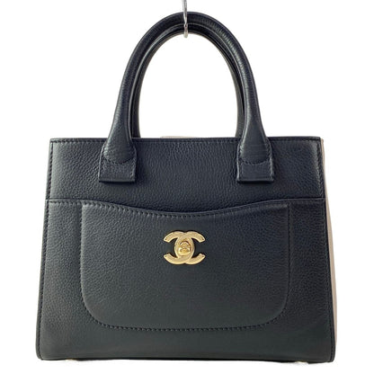 Chanel Handbag Neo Executive Small Shopping Black White Gold
