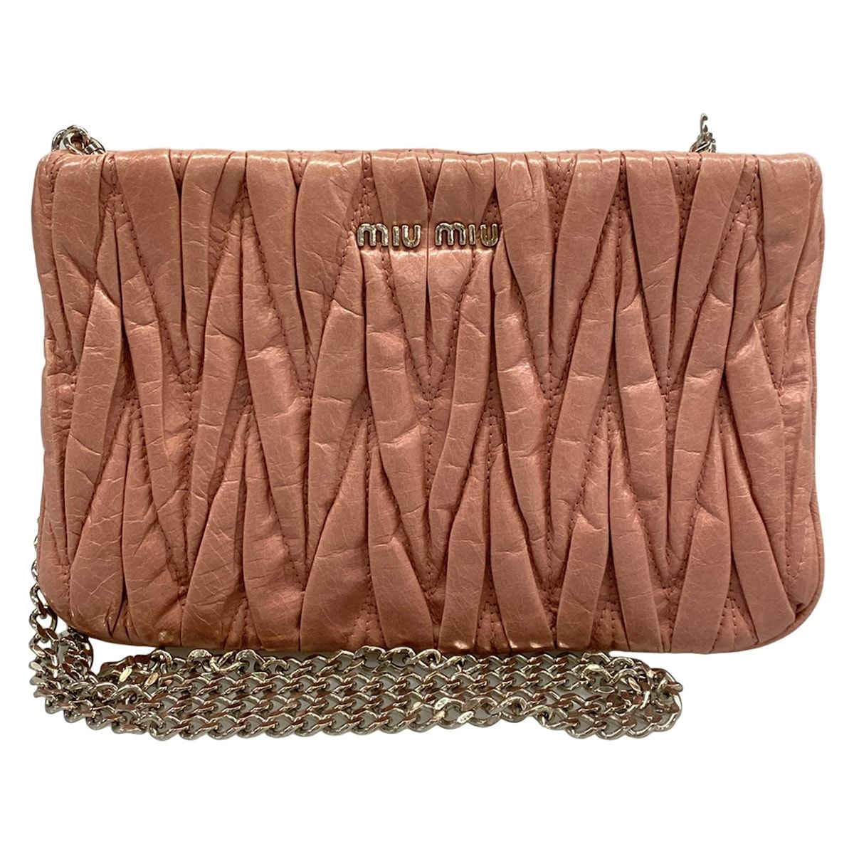 Miu Miu Shoulder Bag Matelasse Pink Beige Chain Leather