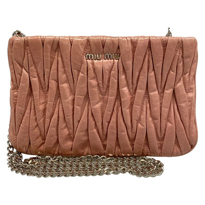 Miu Miu Shoulder Bag Matelasse Pink Beige Chain Leather