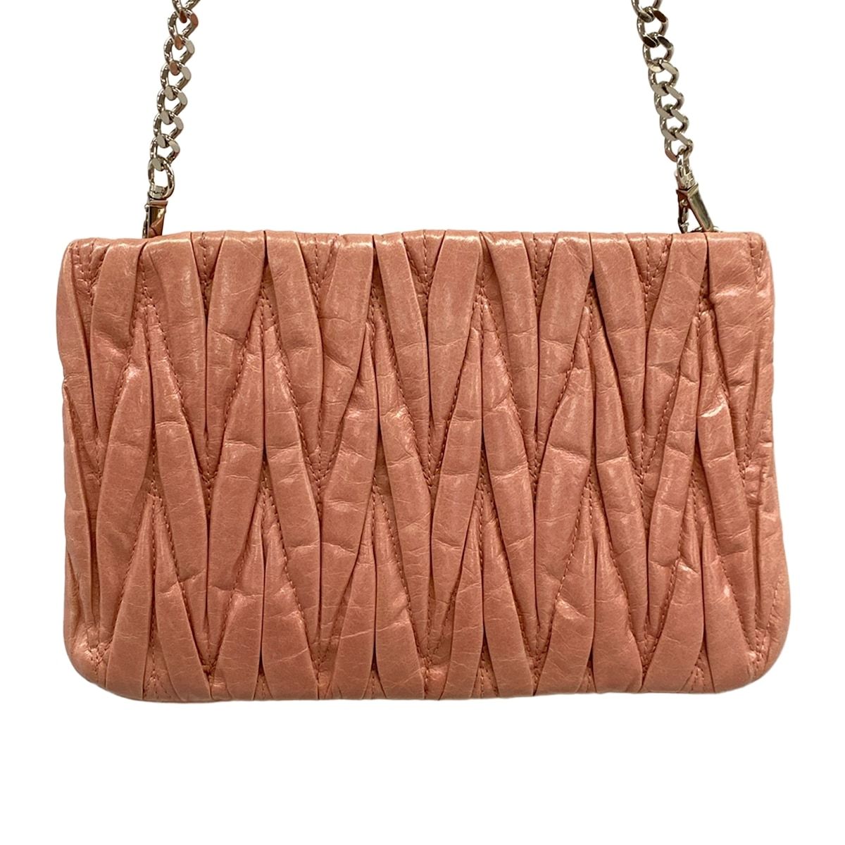 Miu Miu Shoulder Bag Matelasse Pink Beige Chain Leather — view 3