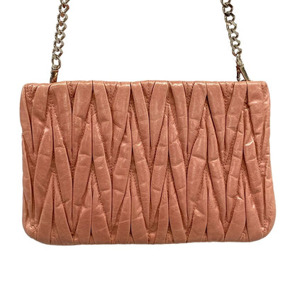 Miu Miu Shoulder Bag Matelasse Pink Beige Chain Leather — view 3
