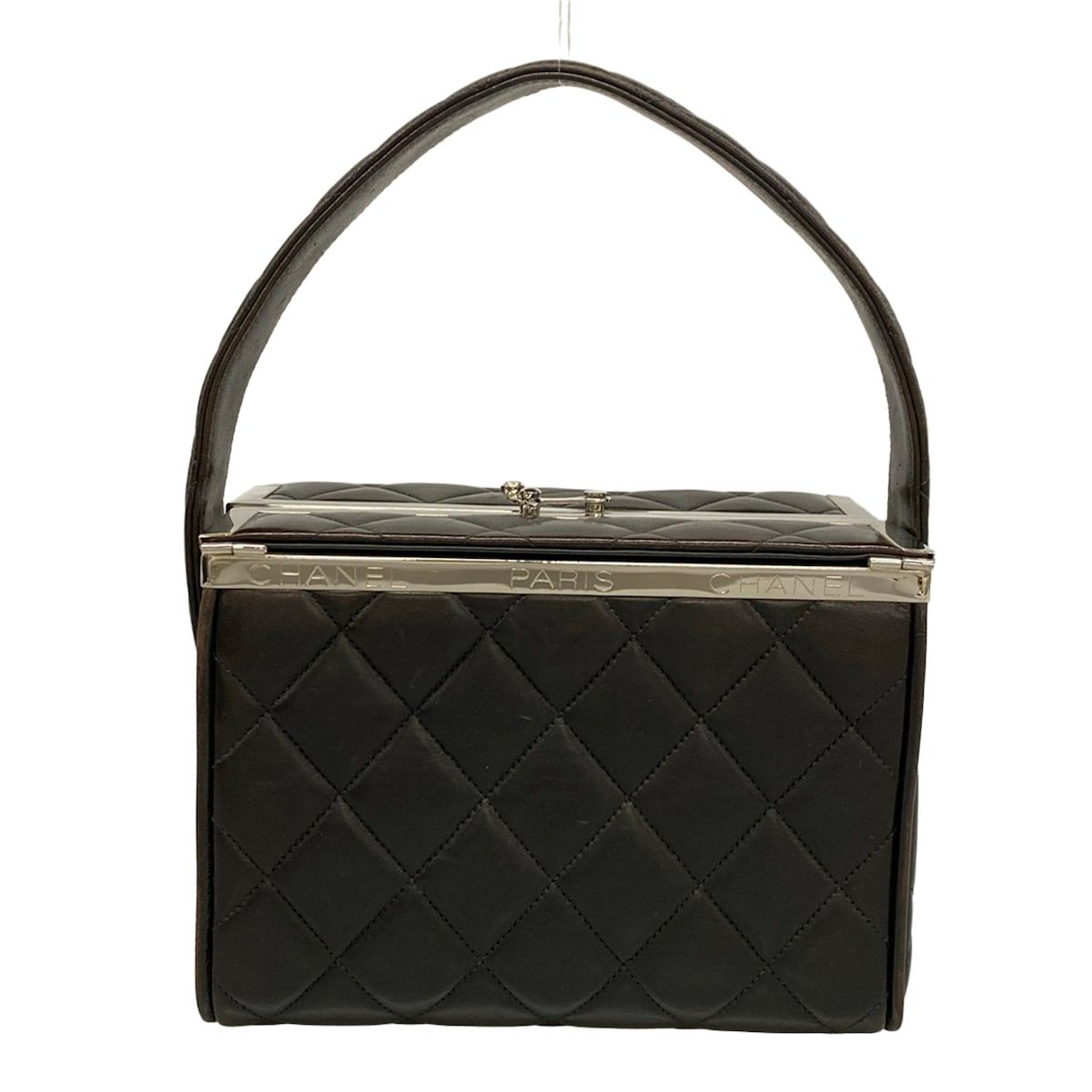 Chanel Vanity Bag Quilted Black Silver Lambskin