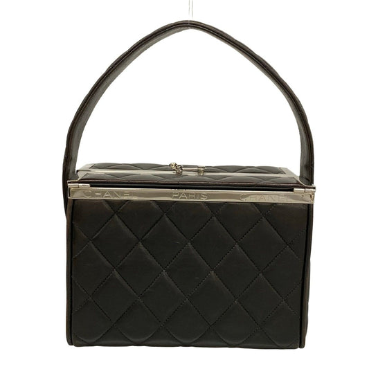 Chanel Vanity Bag Quilted Black Silver Lambskin