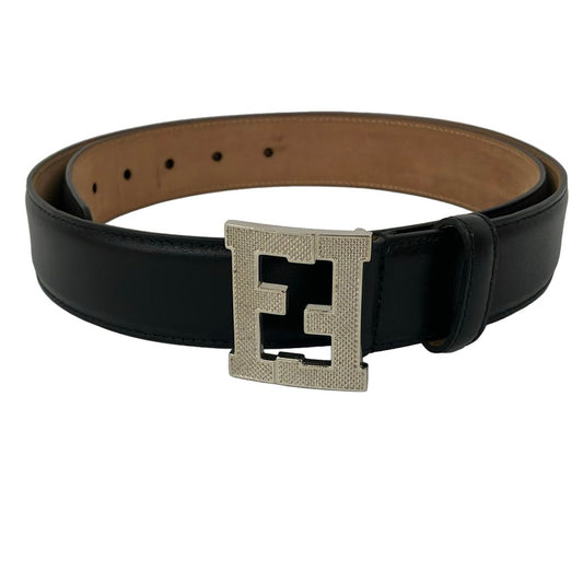 Fendi Belt 95 38 Black Silver Leather