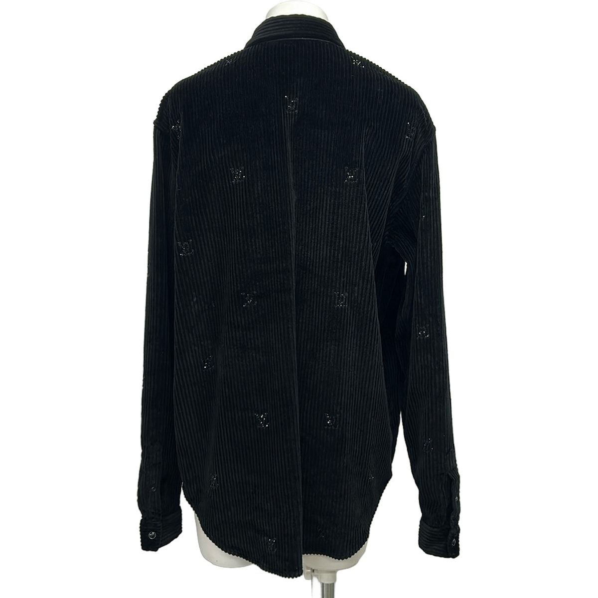 Louis Vuitton Long Sleeve Shirt L Mpu Black Long Corduroy LV Logo Rhinestone — view 2