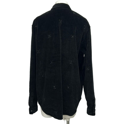 Louis Vuitton Long Sleeve Shirt L Mpu Black Long Corduroy LV Logo Rhinestone — view 2