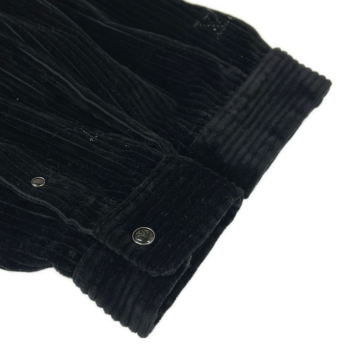 Louis Vuitton Long Sleeve Shirt L Mpu Black Long Corduroy LV Logo Rhinestone — view 6