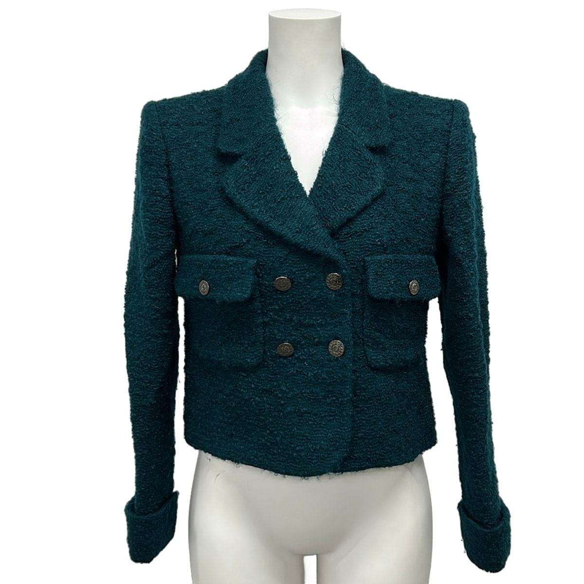Chanel Jacket 36 S Green Long Sleeve Winter Autumn Shoulder Pad Wool
